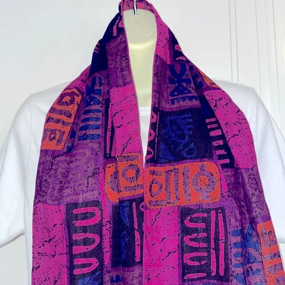 Funky boho pink, purple,black & orange long cotton/polyester scarf or belt‎